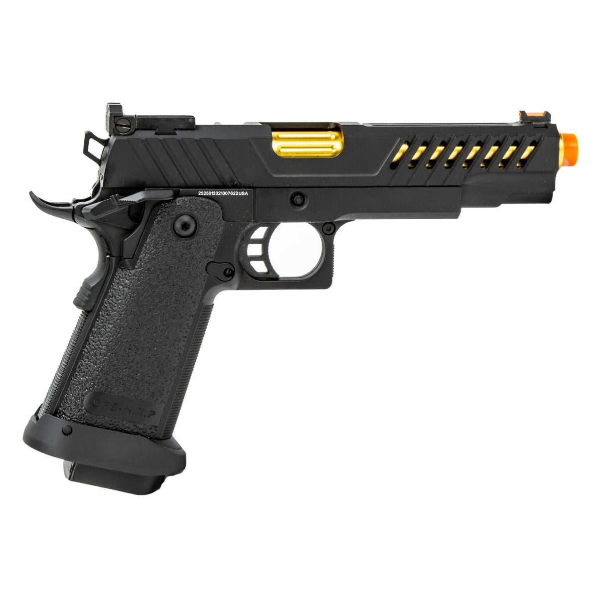 Golden Eagle 3338 OTS .45 Hi-Capa Gas Blowback Pistol w/ Vented Slide (Color: Black / Gold Barrel)