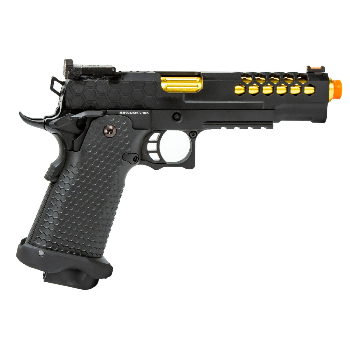 Golden Eagle 3339 OTS .45 Hi-Capa Gas Blowback Pistol w/ Hive Vented Slide (Color: Black / Gold Barrel)