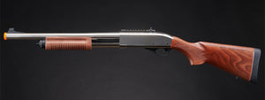 Golden Eagle M8870 3/6-Shot Pump Action Gas Airsoft Shotgun w/ Ghost Ring Iron Sights - (Silver/Wood)