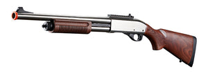 Golden Eagle M8870 3/6-Shot Pump Action Gas Airsoft Shotgun w/ Ghost Ring Iron Sights - (Silver/Wood)