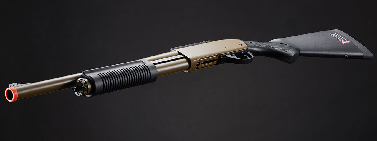 Golden Eagle M8870 3/6-Shot Pump Action CO2 Gas Airsoft Shotgun w/ Ghost Ring Iron Sights - (Tan)