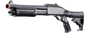 Golden Eagle M8871 3/6-Shot Pump Action CO2 Gas Airsoft Shotgun w/ Ghost Ring Iron Sights & M4 Crane Stock - (Black)