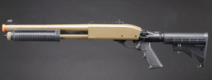 Golden Eagle M8871 3/6-Shot Pump Action Gas Airsoft Shotgun w/ Ghost Ring Iron Sights & M4 Crane Stock - (Tan)