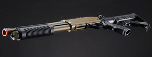 Golden Eagle M8871 3/6-Shot Pump Action Gas Airsoft Shotgun w/ Ghost Ring Iron Sights & M4 Crane Stock - (Tan)