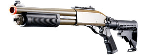 Golden Eagle M8871 3/6-Shot Pump Action Gas Airsoft Shotgun w/ Ghost Ring Iron Sights & M4 Crane Stock - (Tan)