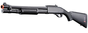 Golden Eagle M870 3/6-Shot Pump Action CO2 Airsoft Shotgun w/ Mock Shell Tube & Ghost Ring Iron Sights - (Black)