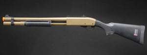 Golden Eagle M870 3/6-Shot Pump Action CO2 Airsoft Shotgun w/ Mock Shell Tube & Ghost Ring Iron Sights - (Tan)