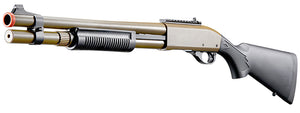 Golden Eagle M870 3/6-Shot Pump Action CO2 Airsoft Shotgun w/ Mock Shell Tube & Ghost Ring Iron Sights - (Tan)