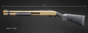 Golden Eagle M870 3/6-Shot Pump Action Gas Airsoft Shotgun w/ Mock Shell Tube & Ghost Ring Iron Sights - (Tan)
