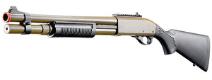 Golden Eagle M870 3/6-Shot Pump Action Gas Airsoft Shotgun w/ Mock Shell Tube & Ghost Ring Iron Sights - (Tan)