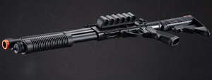 Golden Eagle M8873 3/6-Shot Pump Action CO2 Airsoft Shotgun w/ Optic Rail & M4 Crane Stock - (Black)
