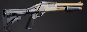 Golden Eagle M8873 3/6-Shot Pump Action CO2 Airsoft Shotgun w/ Optic Rail & M4 Crane Stock - (Tan)