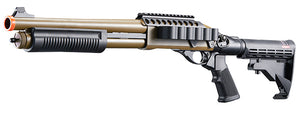 Golden Eagle M8873 3/6-Shot Pump Action CO2 Airsoft Shotgun w/ Optic Rail & M4 Crane Stock - (Tan)