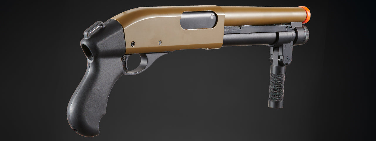 Golden Eagle M8876 3/6-Shot Pump Action Gas Airsoft Sawed-Off Shotgun w/ Forend Handle - (Tan)