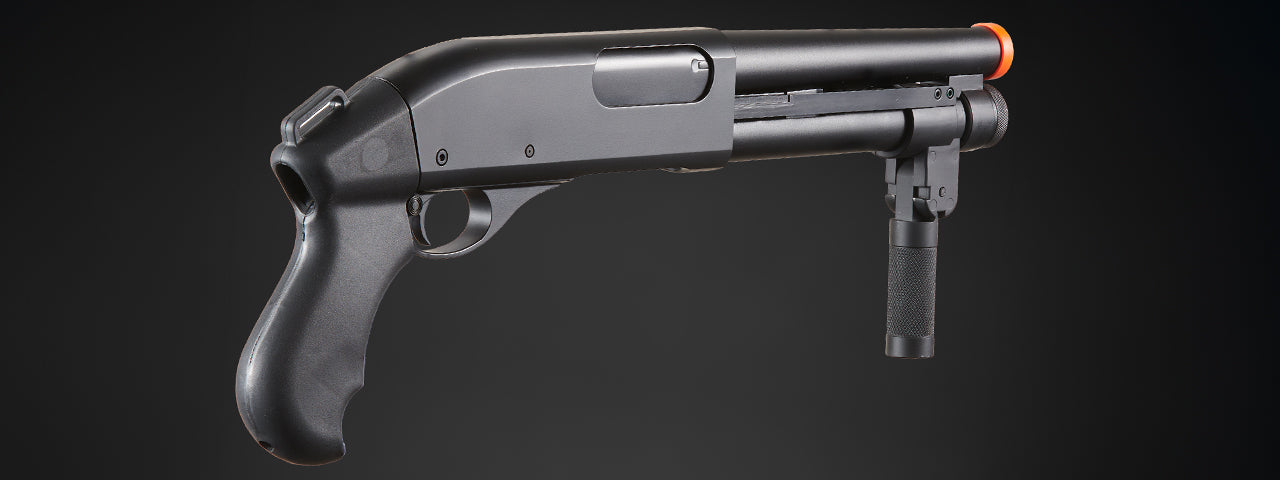 Golden Eagle M8876 3/6-Shot Pump Action Gas Airsoft Sawed-Off Shotgun w/ Forend Handle - (Black)