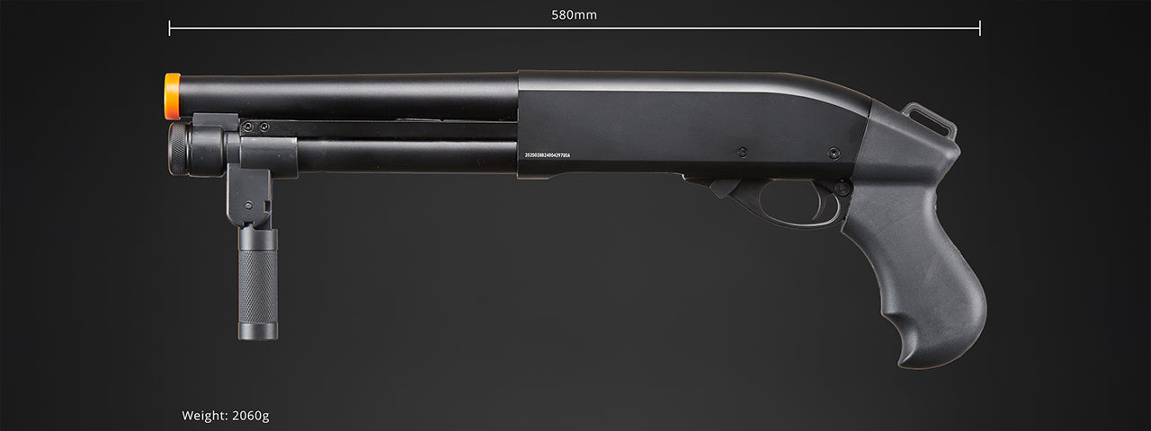 Golden Eagle M8876 3/6-Shot Pump Action Gas Airsoft Sawed-Off Shotgun w/ Forend Handle - (Black)