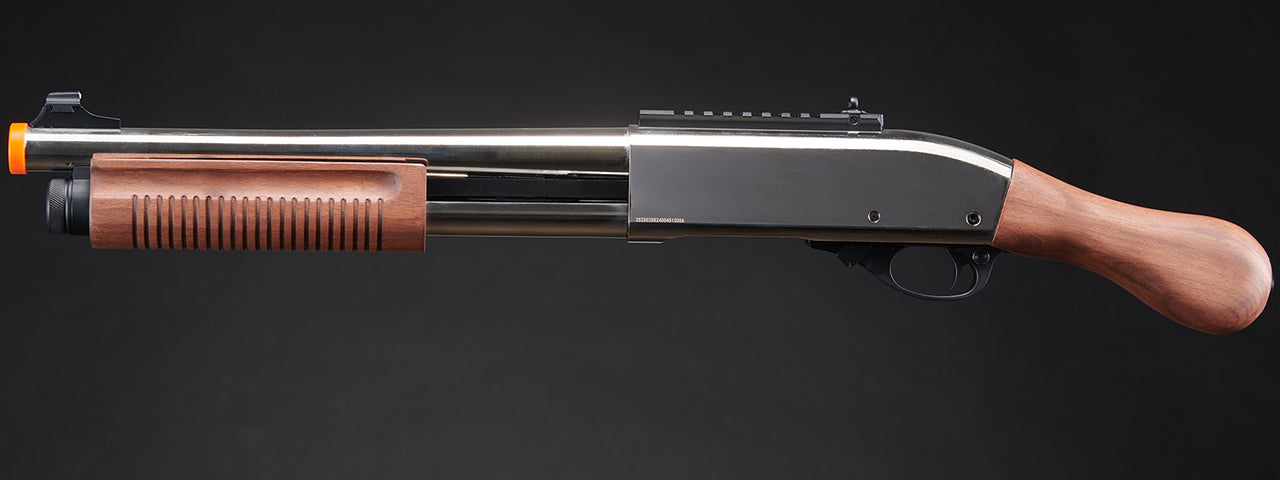 Golden Eagle M8877 3/6-Shot Pump Action Gas Airsoft Sawed-Off Shotgun - (Silver/Wood)