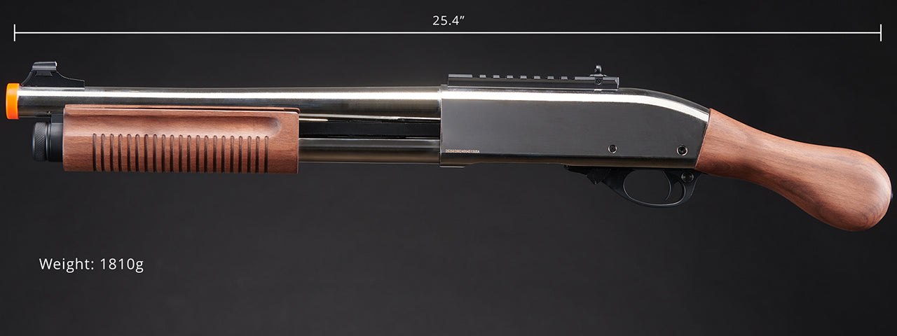 Golden Eagle M8877 3/6-Shot Pump Action Gas Airsoft Sawed-Off Shotgun - (Silver/Wood)