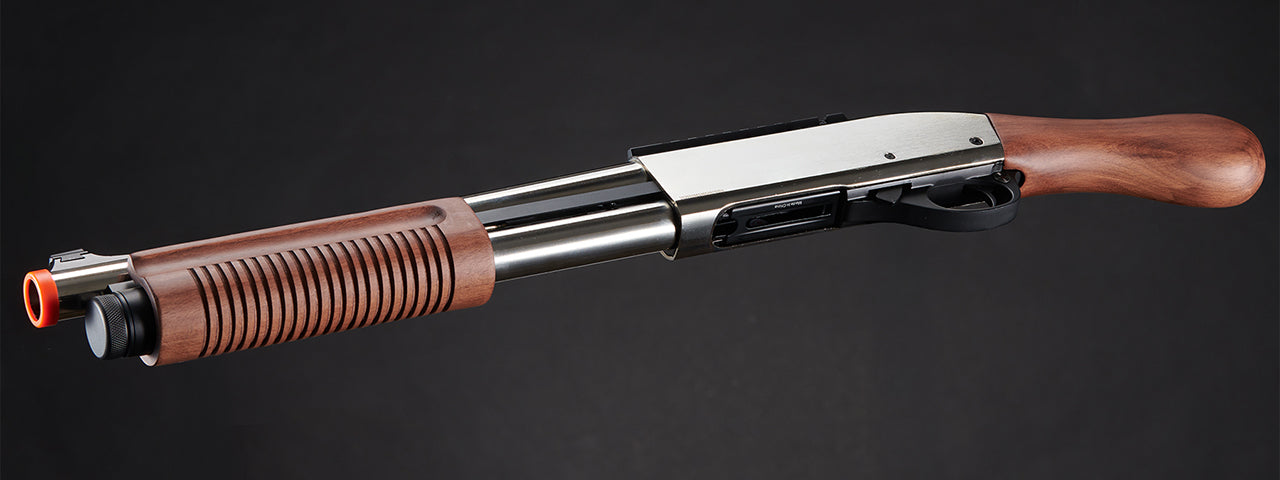 Golden Eagle M8877 3/6-Shot Pump Action Gas Airsoft Sawed-Off Shotgun - (Silver/Wood)