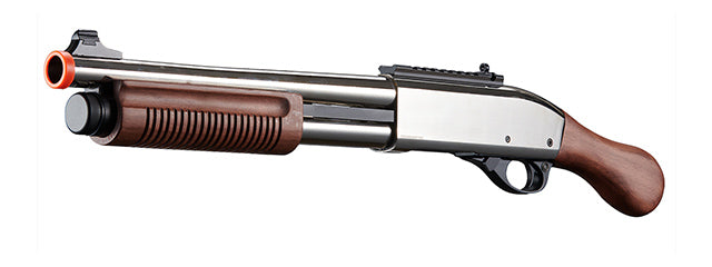 Golden Eagle M8877 3/6-Shot Pump Action Gas Airsoft Sawed-Off Shotgun - (Silver/Wood)