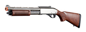 Golden Eagle M8885 3/6-Shot Pump Action Gas Airsoft Shotgun w/ Fiber Optic Sights - (Silver/Wood)