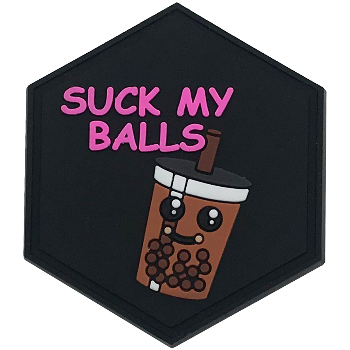 Hexagon PVC Patch Brown "Suck My Balls"