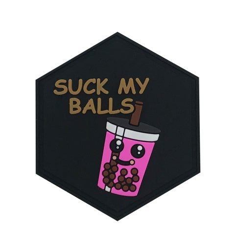 Hexagon PVC Patch Pink "Suck My Balls"