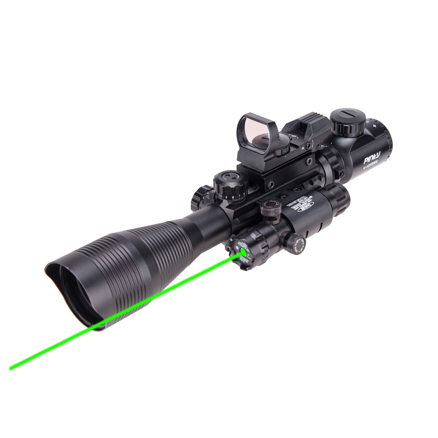 Pinty Nova 3-in-1 4-12x50 SFP Rifle Scope Combo, Green Laser