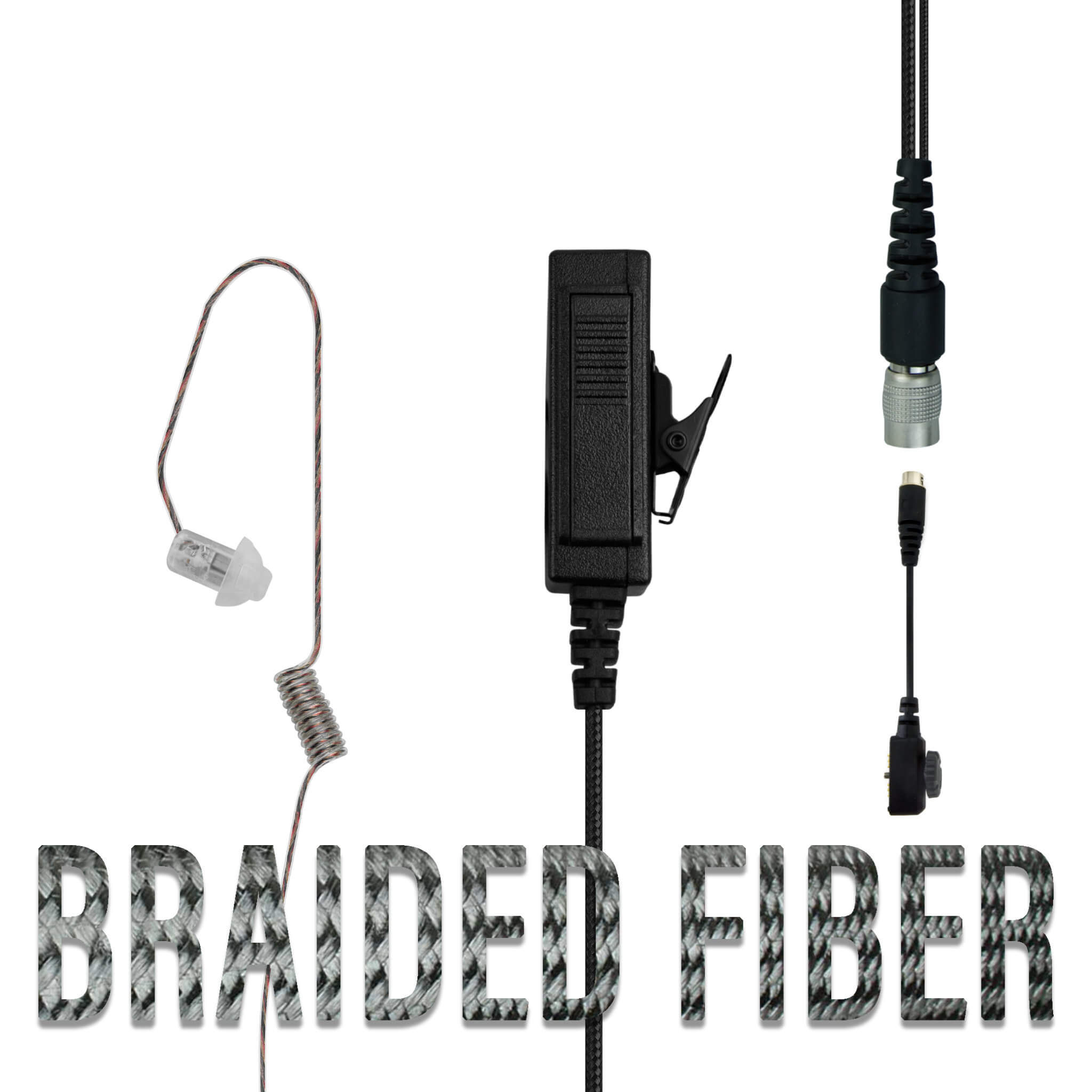 Braided Fiber Tactical Mic & Invisible Series Tubeless Earpiece Complete Kit w/ Quick Disconnect (Hirose) - Sonim XP5, XP5plus, XP5s, XP8, XP10, SoftBank