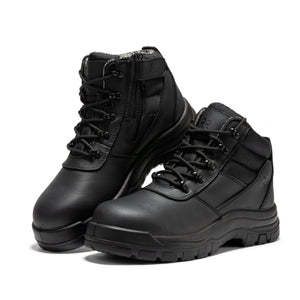 ROCKROOSTER Avalon Black 6 Inch Zip-sided Composite toe Leather Work Boots CP213BK - XTREME Airsoft Superstore