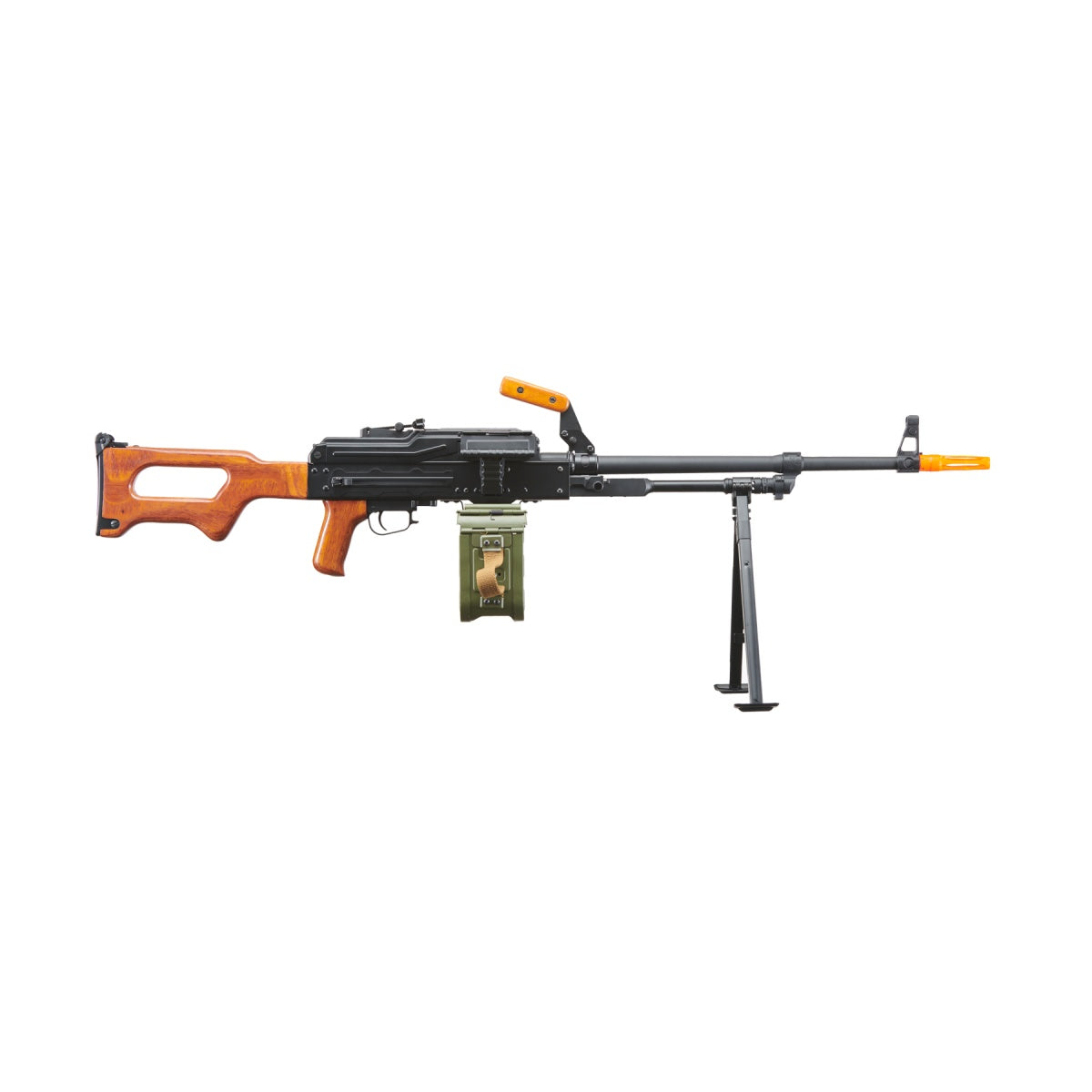 Atlas Custom Works PKM Russian Battlefield Squad Airsoft Machine Gun with Real Wood Furniture (Color: Black)