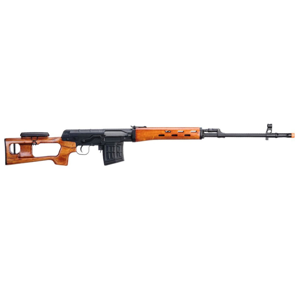 Atlas Custom Works SVD Dragunov Spring Powered Airsoft Sniper Rifle w/ Fixed Sportsman Stock (Color: Wood)