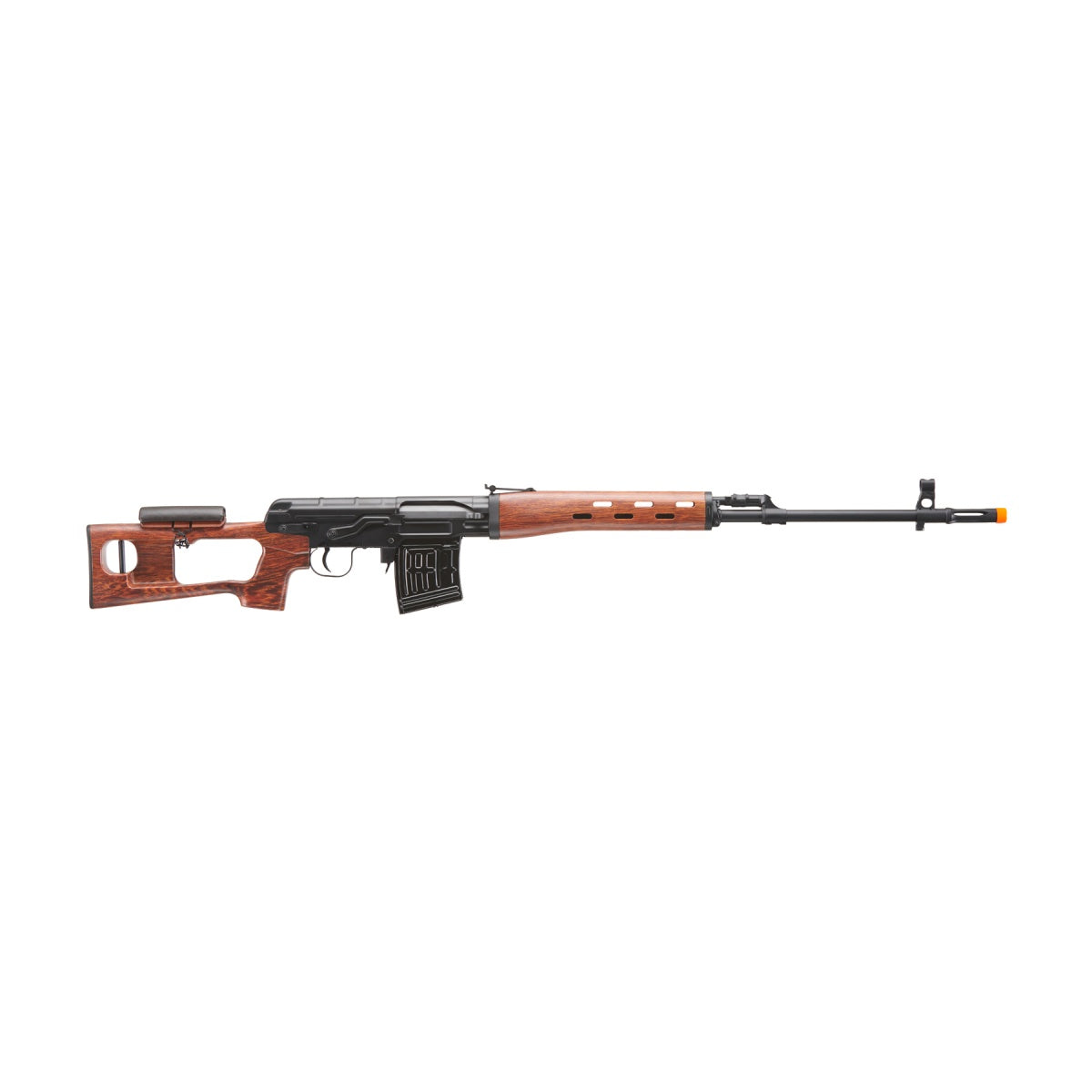 Atlas Custom Works Full Metal SVD Spring Rifle with Removable Cheek Rest (Color: Black & Faux Wood)