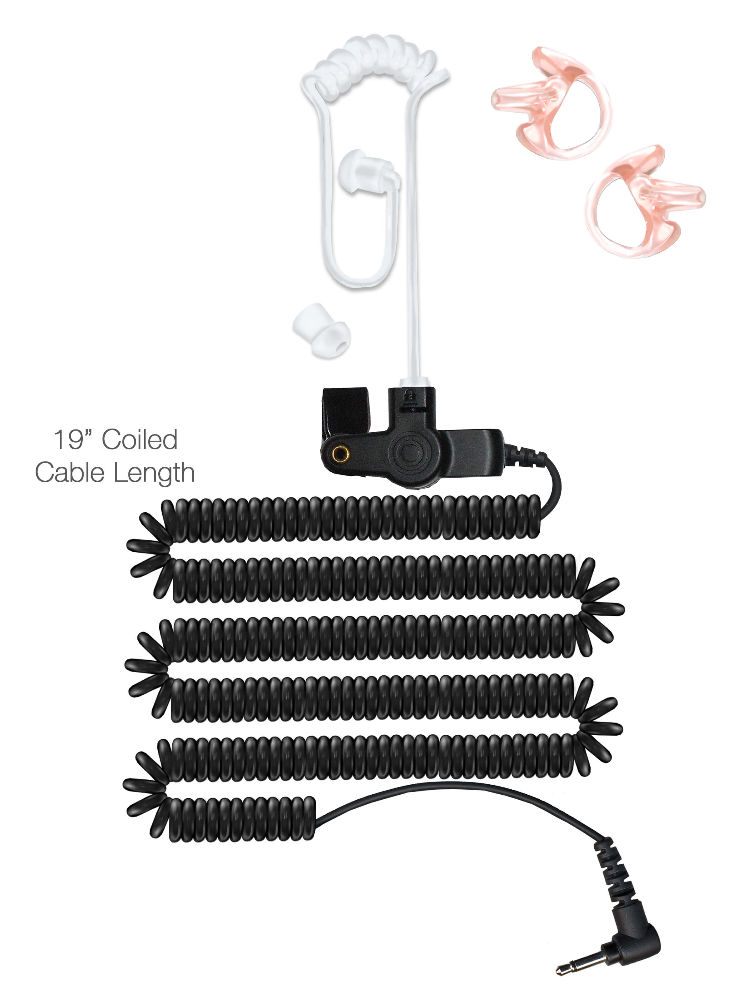 3.5mm Listen Only, Long Cable, Clear Tube Radio Earpiece - Motorola, Connects To Radio 3.5mm Plug