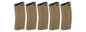 LT-01T-MAG-G2X5 HIGH CAPACITY 300RD METAL AEG GEN 2 MAGAZINE, SET OF 5 (TAN)