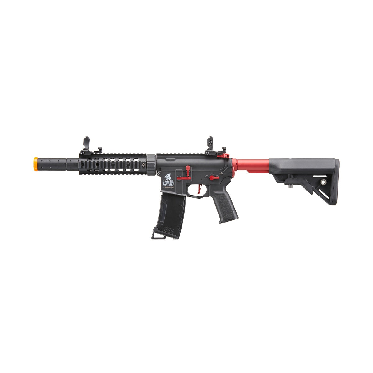 Lancer Tactical Gen 3 M4 Carbine SD AEG Airsoft Rifle with Mock Suppressor (Color: Black with Red Accents)