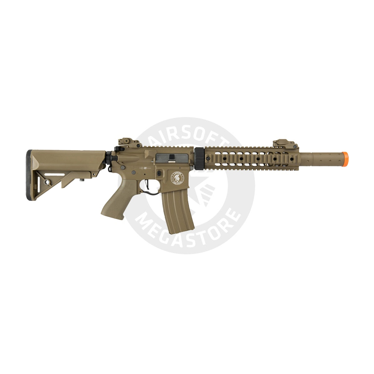 Lancer Tactical Low FPS Gen 2 10" M4 SD Carbine Airsoft AEG Rifle with Mock Suppressor (Tan)(No Battery and Charger)