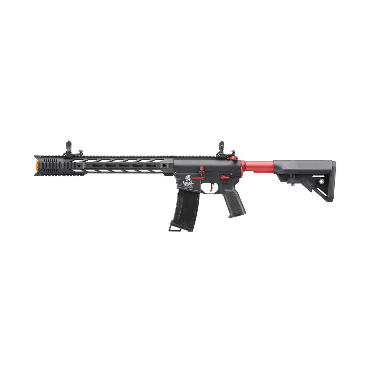 Lancer Tactical Gen 3 M4 SPR Interceptor Airsoft AEG Rifle with Red Accents (Color: Black)