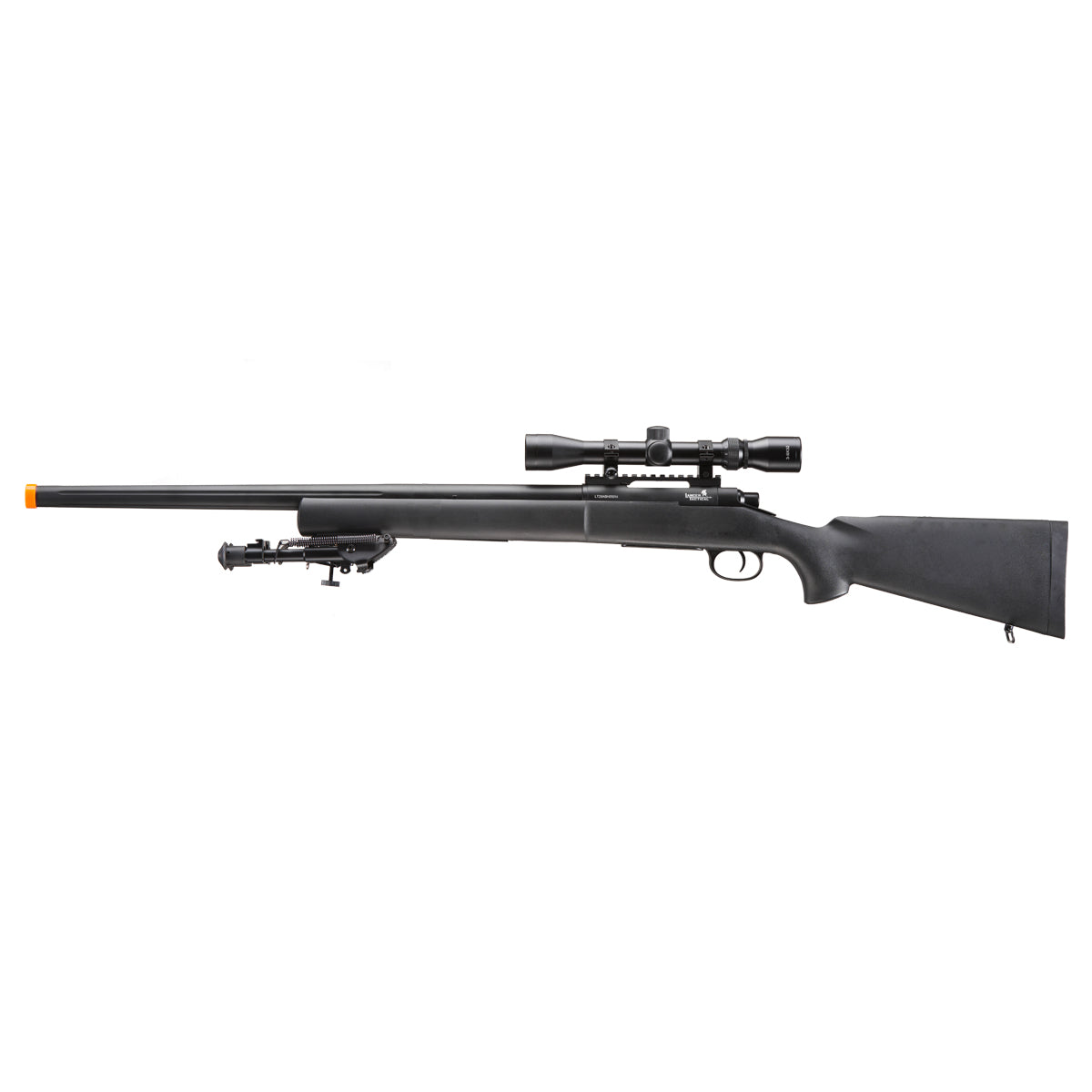 Lancer Tactical High FPS M24 Bolt Action Spring Powered Sniper Rifle w/ Scope & Bipod (Color: Black)