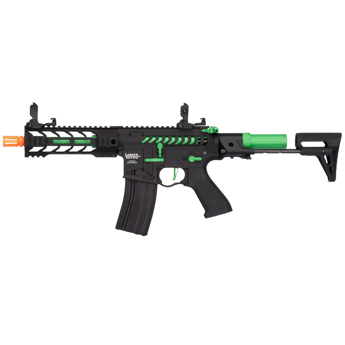 Lancer Tactical Proline Enforcer Battle Hawk 7" Skeleton M4 Airsoft Rifle w/ PDW Stock (Color: Black / Green)