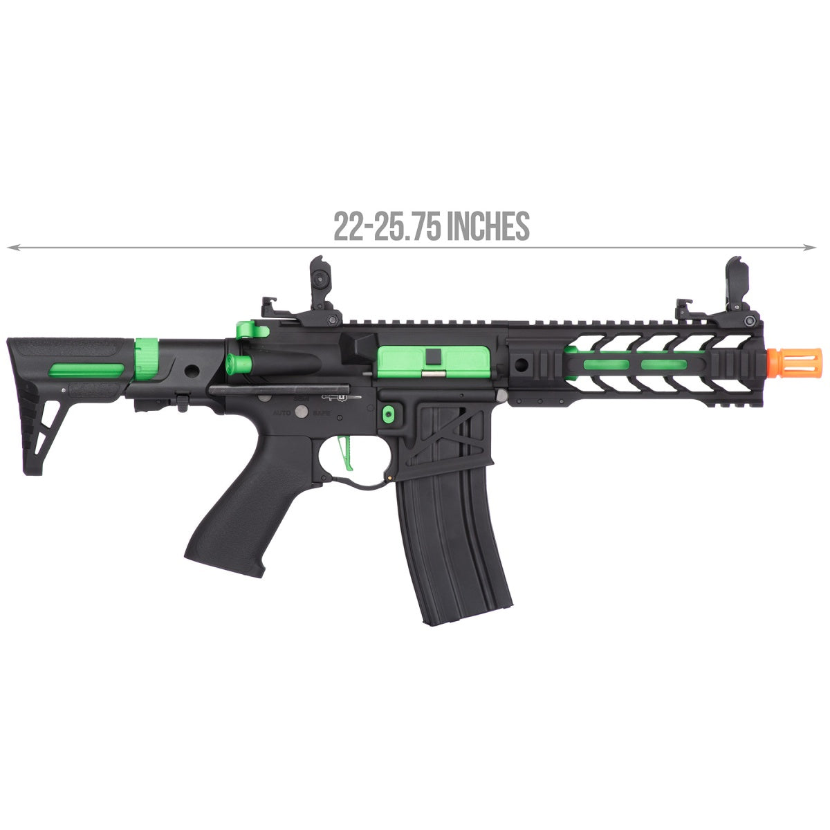 Lancer Tactical Proline Enforcer Battle Hawk 7" Skeleton M4 Airsoft Rifle w/ PDW Stock (Color: Black / Green)
