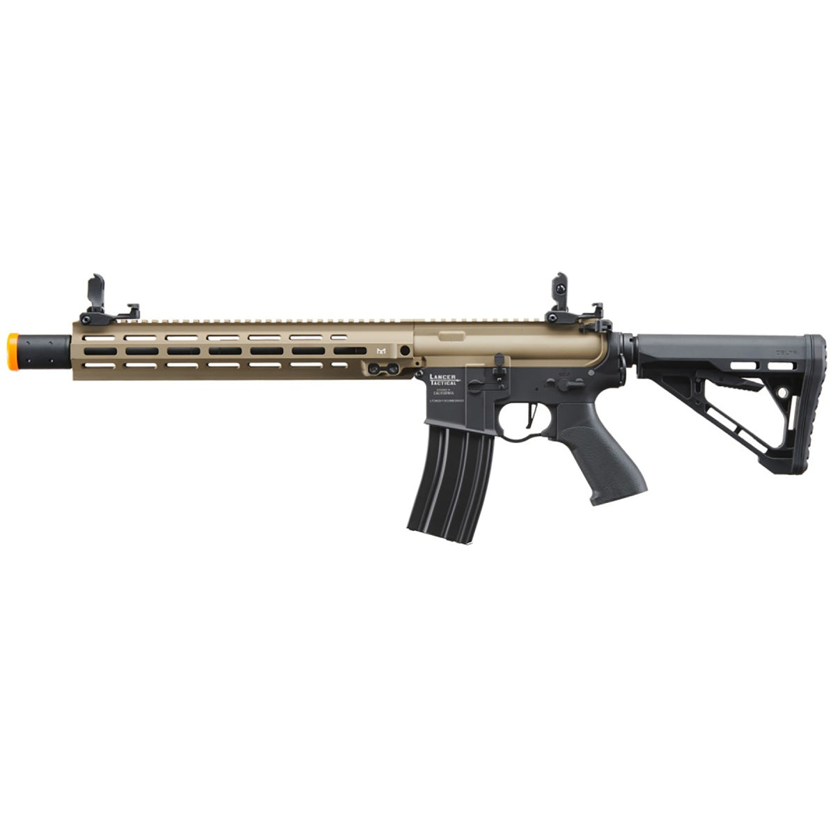 Lancer Tactical Blazer 13" M-LOK Proline Series M4 Airsoft Rifle with Delta Stock (Color: FDE Upper Receiver & Black Lower)