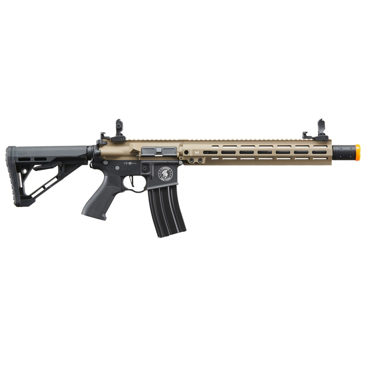 Lancer Tactical Blazer 13" M-LOK Proline Series M4 Airsoft Rifle with Delta Stock (Color: FDE Upper Receiver & Black Lower)