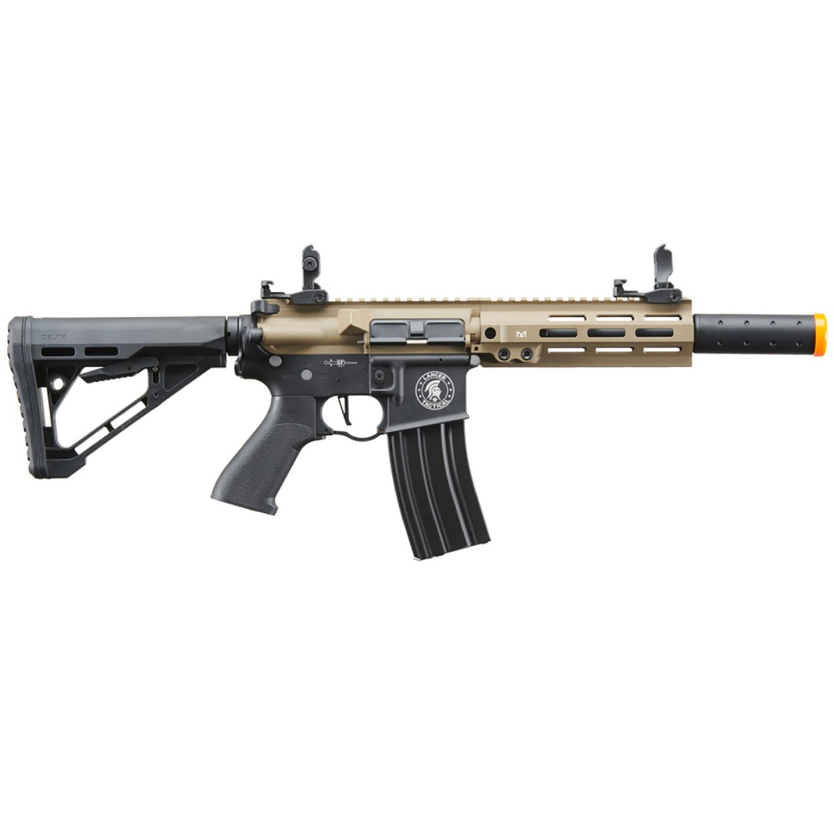 Lancer Tactical Blazer 7" M-LOK Proline Series M4 Airsoft Rifle with Delta Stock (Color: FDE Upper Receiver & Black Lower)