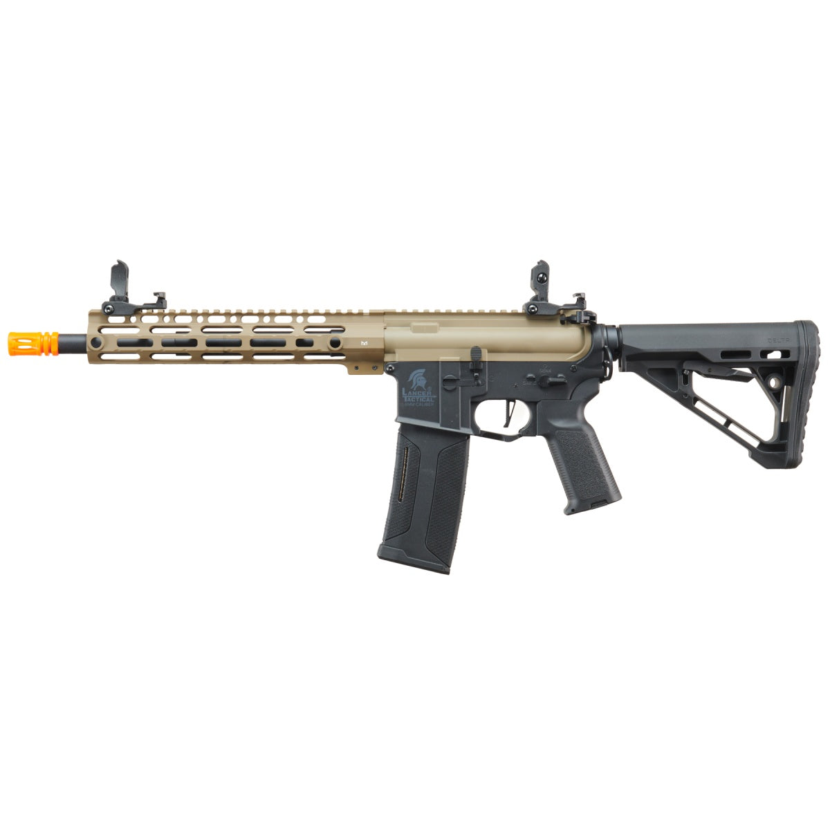 Lancer Tactical Gen 3 M-LOK 10" Airsoft M4 AEG with Delta Stock (Color: FDE Upper Receiver & Black Lower)