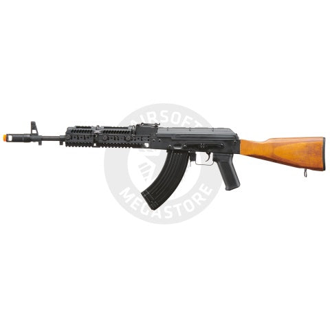 Lancer Tactical AK-Series AK-74M AEG Airsoft Rifle w/ Flash Hider, ACW-278 Gas Tube Cover, ACW-279 Handguard, Wood Stock & SG-11B Mag - (Black)