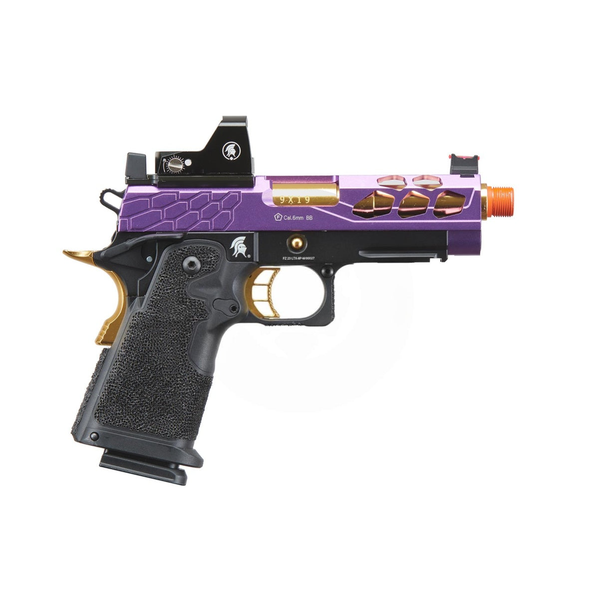 Lancer Tactical Stryk Hi-Capa 4.3 Gas Blowback Airsoft Pistol w/ Micro Red Dot Sight (Black, Purple, & Gold)