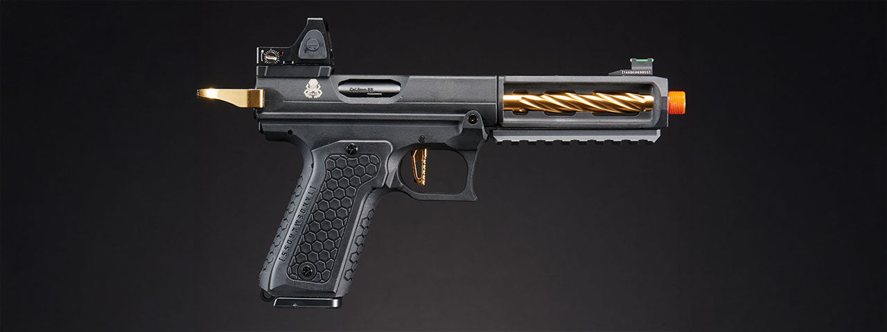 Lancer Tactical x Tandemkross CTHULHU Gas Blow Back Pistol w/ Red Dot Reflex Sight - (Black/Gold)