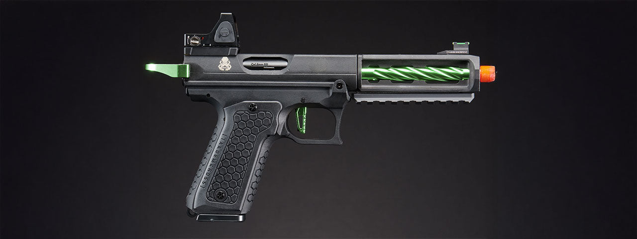 Lancer Tactical x Tandemkross CTHULHU Gas Blow Back Pistol w/ Red Dot Reflex Sight - (Black/Green)