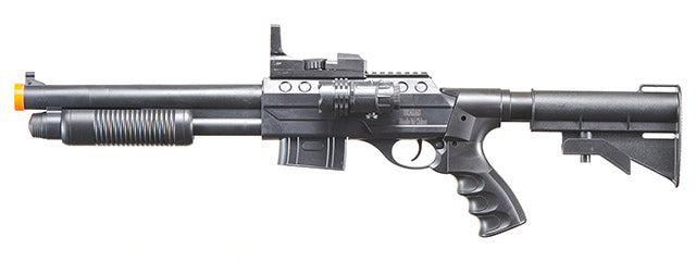UKARMS M0581C Spring Shotgun with Pressure Switch Laser, Mock Red Dot Scope, Retractable LE Stock - (Black)